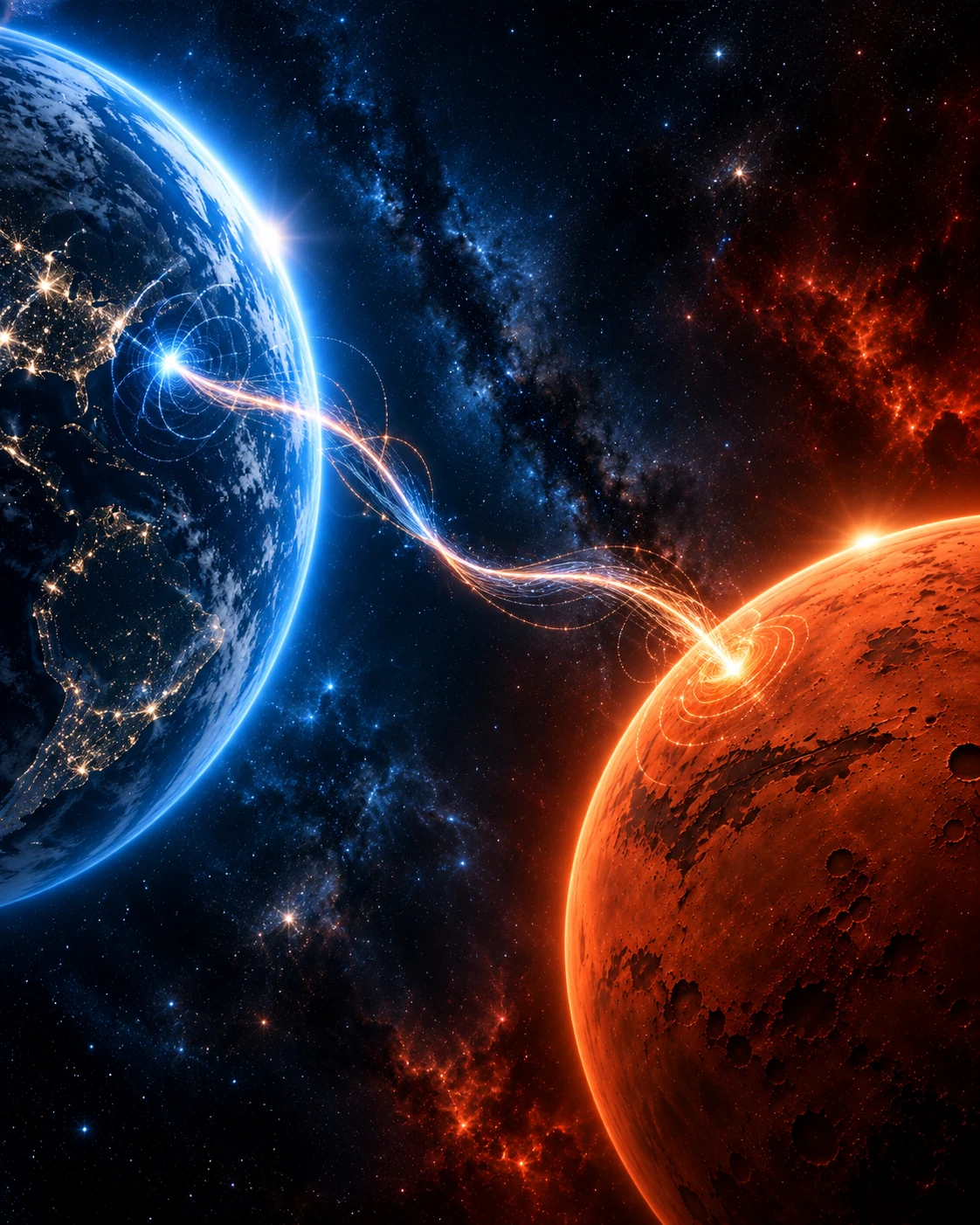 A luminous signal tether connecting Earth and Mars